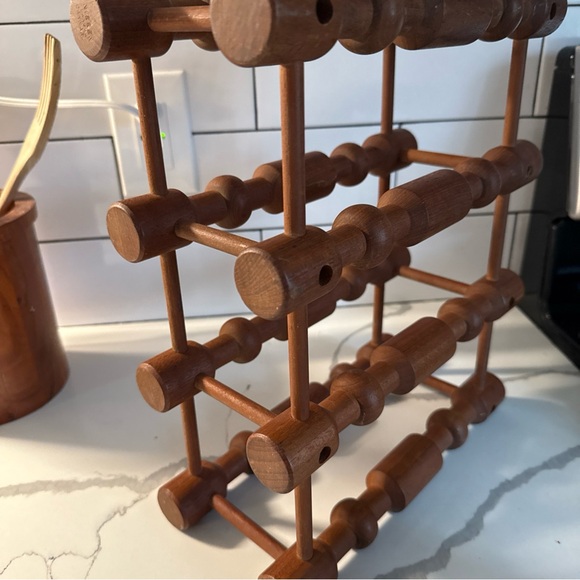 Vintage MCM Danish Teak Nissen Langaa 3 or 4 Bottle Wine Holder Signed - Picture 5 of 10